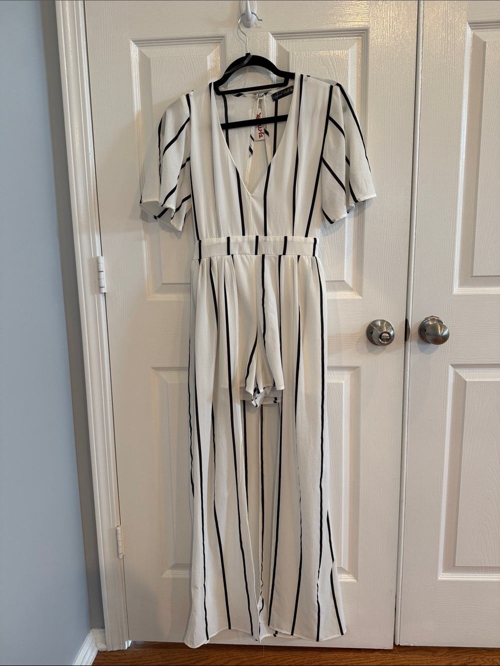 Black-Striped White Jumpsuit with long skirt